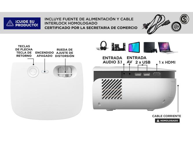 Proyector Gadnic Mini WiFi 2800 Lúmenes HDMI USB AV - 2