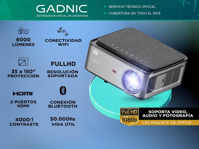 Proyector Gadnic 6000 Lúmenes WiFi Android Bluetooth Filtro HEPA HDMI x 2 USB x 2 - 1