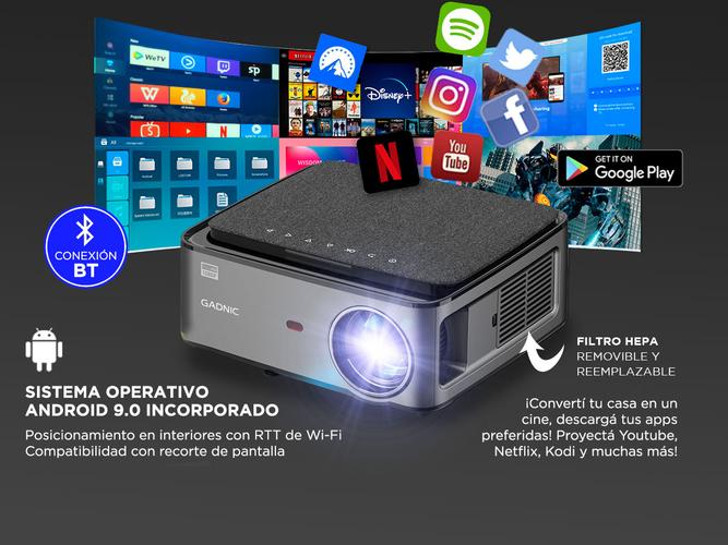 Proyector Gadnic 6000 Lúmenes WiFi Android Bluetooth Filtro HEPA HDMI x 2 USB x 2 - 2