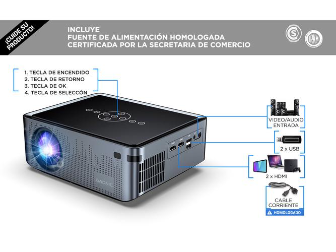 Proyector Gadnic Full HD 1080p LED 8000 Lúmenes WiFi Bluetooth - 2