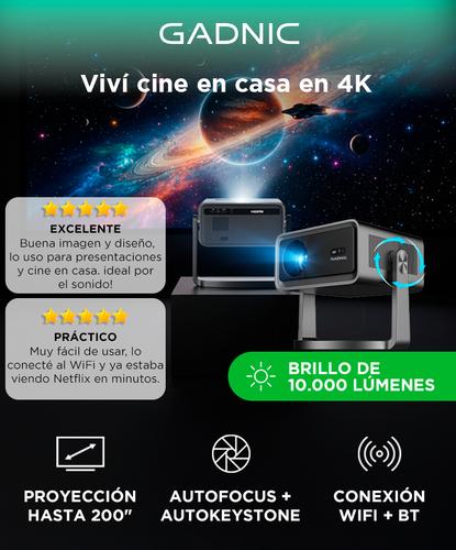 Proyector Gadnic 4K 10.000 Lúmenes AutoFocus AutoKeystone Android 12 Cable HDMI 1.5mts - 1