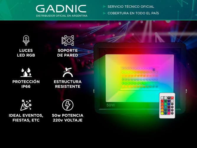 Reflector LED 50W RGB Gadnic Exterior Con Control Remoto  - 1