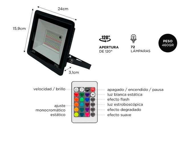 Reflector LED 50W RGB Gadnic Exterior Con Control Remoto  - 4