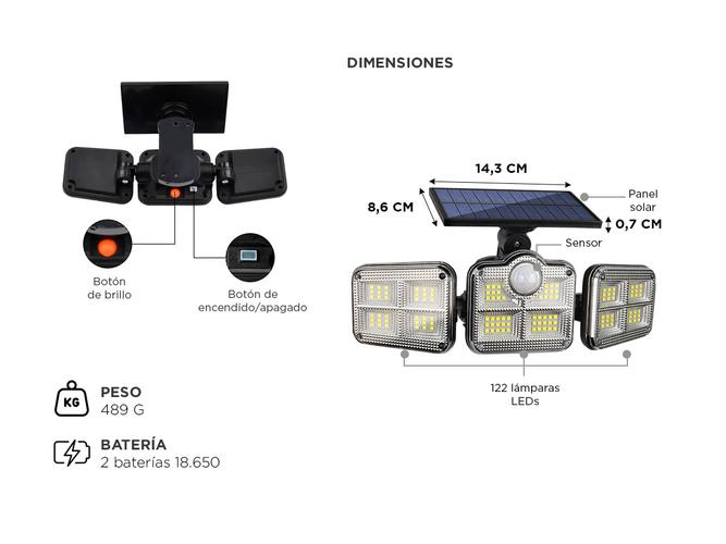Reflector Solar Luz Led Gadnic 3 Paneles Ultra Potentes - 4