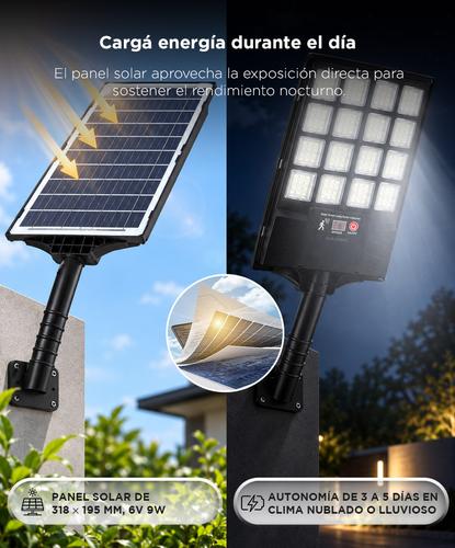 Reflector Solar Para Calles Gadnic Lámpara Luz 192 Led 5730 SMD 6V 9W Batería 6Ah Cobertura 200 M2 ABS - 3