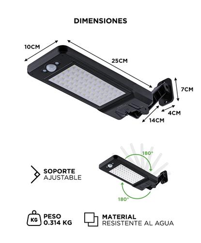 Reflector Led Solar Gadnic de Pared Con Sensor  - 5