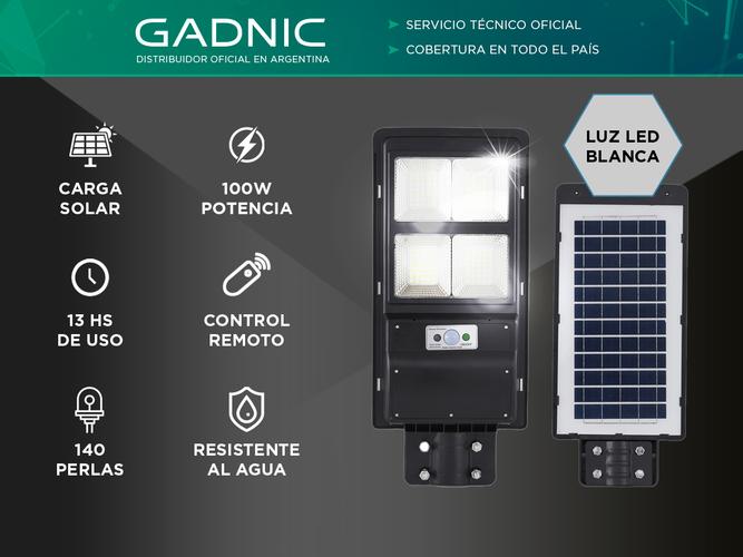 Reflector Solar Led 100w Gadnic S-LIGHT8 Con Sensor de Movimiento Para Exterior - 1