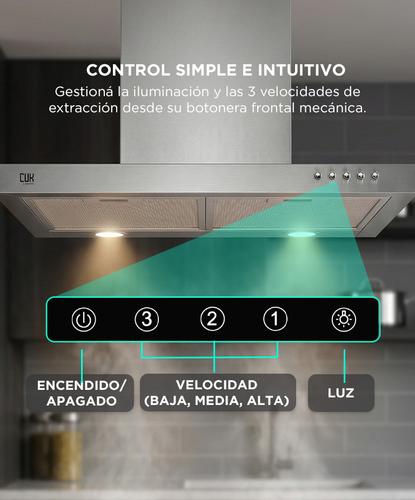 Campana Extractora de Cocina Cuk By Gadnic SIL 65W Botonera Frontal 3 Velocidades Luces LED - 2