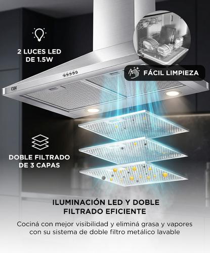Campana Extractora de Cocina Cuk By Gadnic 65W 3 Velocidades Luces LED Acero Inoxidable 430 - 3