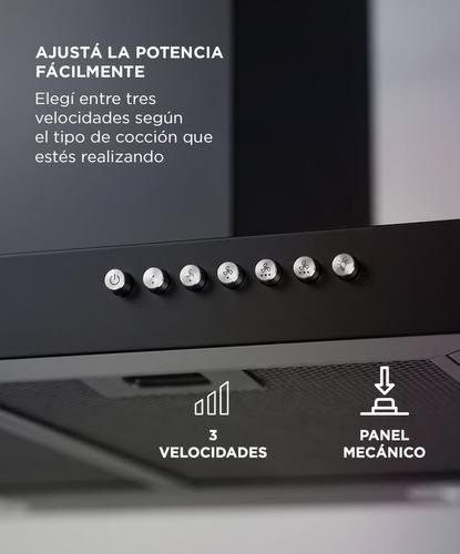 Campana Extractora CUK By Gadnic 60 cm 130W Caudal 500 m3h Acero Laminado Pintura Negra 3 Velocidades Luz LED Dual Filtros Aluminio 3 Capas Salida 150 mm Conducto Incluido  - 2