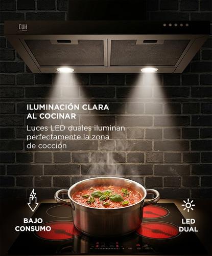 Campana Extractora CUK By Gadnic 60 cm 130W Caudal 500 m3h Acero Laminado Pintura Negra 3 Velocidades Luz LED Dual Filtros Aluminio 3 Capas Salida 150 mm Conducto Incluido  - 3