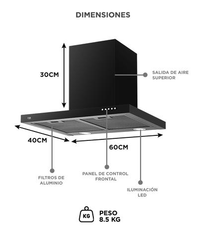 Campana Extractora CUK By Gadnic 60 cm 130W Caudal 500 m3h Acero Laminado Pintura Negra 3 Velocidades Luz LED Dual Filtros Aluminio 3 Capas Salida 150 mm Conducto Incluido  - 5