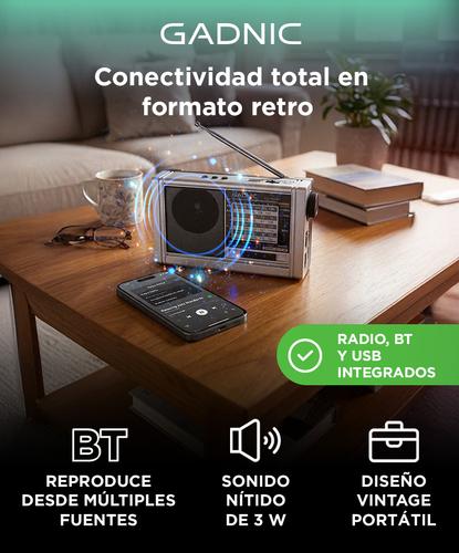 Radio Portatil Gadnic FM AM Vintage Recargable USB BT TF Bateria 800 mAh Altavoz 3 W - 1