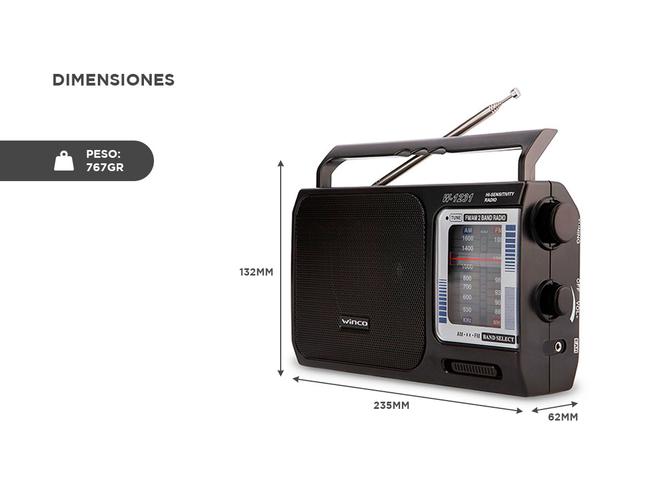 Radio Portatil Winco AM/FM W1231 Pilas y Electrica Manija  - 4