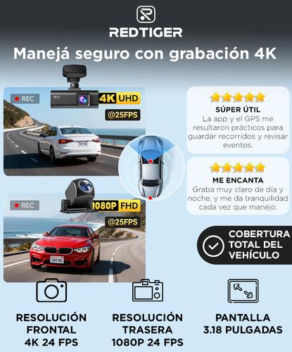 Dashcam RedTiger F7N Tactil 4K Camara trasera 318 Control por Voz GPS Visión Nocturna 128gb - 1