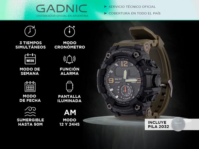 Reloj Digital Gadnic RM80F23 Hombres Sumergible Alarma Cronometro Display LED - 1