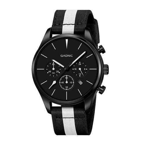 Reloj Analógico Gadnic RELF8 Malla Nailon Blanco y Negro Cronómetro Minutos Horas  - 0