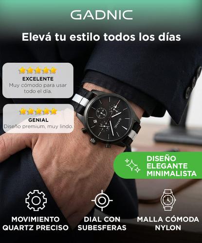 Reloj Analógico Gadnic RELF8 Malla Nailon Blanco y Negro Cronómetro Minutos Horas  - 1