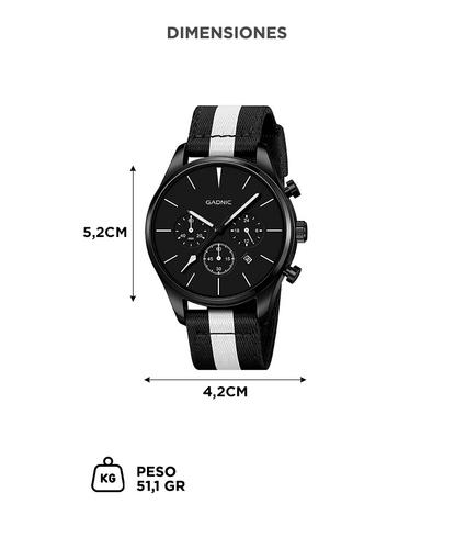 Reloj Analógico Gadnic RELF8 Malla Nailon Blanco y Negro Cronómetro Minutos Horas  - 4