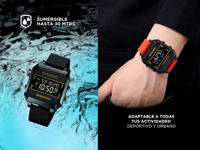 Reloj Deportivo Digital Gadnic Cuadrado Resistente Al Agua - 3