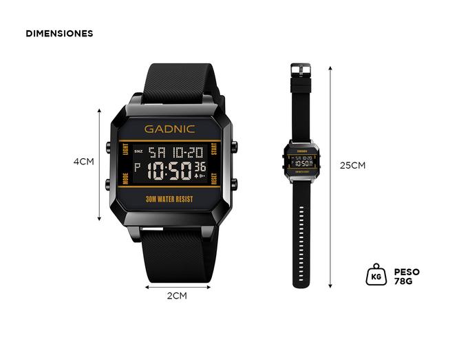 Reloj Deportivo Digital Gadnic Cuadrado Resistente Al Agua - 4