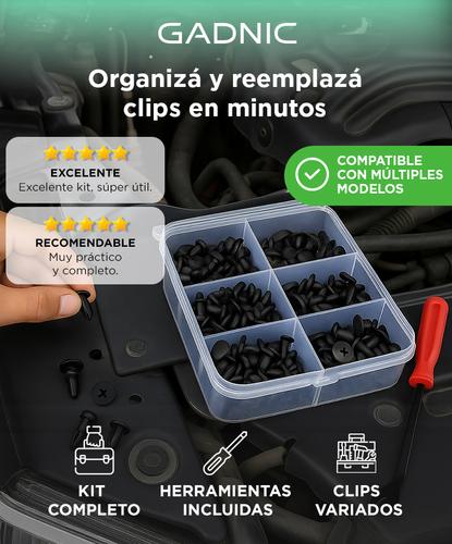 Kit 635 Clips de Retención y Sujetadores Gadnic CAR800 Para Autos Abrazaderas de Empuje - 1