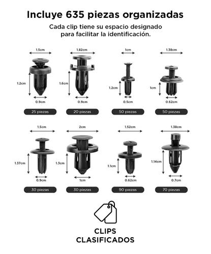 Kit 635 Clips de Retención y Sujetadores Gadnic CAR800 Para Autos Abrazaderas de Empuje - 2