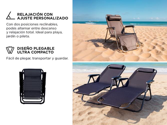 Reposera De Playa Reclinable Gadnic Plegable 2 Posiciones - 2