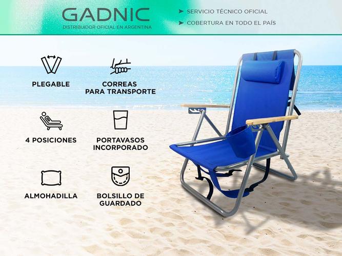 Reposera Plegable Gadnic 4 Posiciones Porta Botellas Portátil - 1