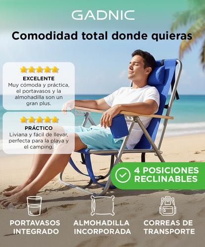 Reposera Plegable Gadnic 4 Posiciones Porta Botellas Portátil - 1