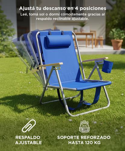 Reposera Plegable Gadnic 4 Posiciones Porta Botellas Portátil - 2