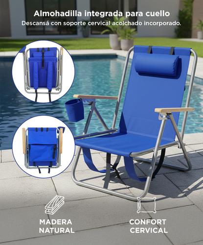 Reposera Plegable Gadnic 4 Posiciones Porta Botellas Portátil - 4