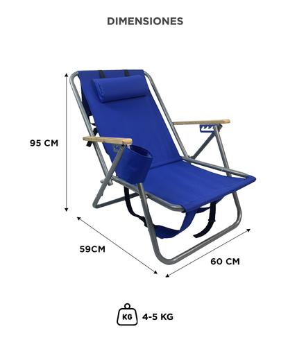 Reposera Plegable Gadnic 4 Posiciones Porta Botellas Portátil - 5