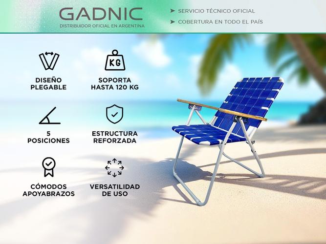 Reposera De Playa Plegable Gadnic 5 Posiciones Silla Con Apoyabrazo - 1