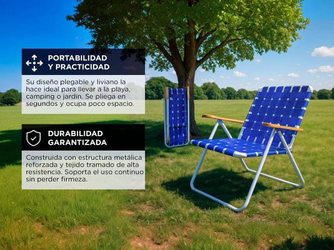 Reposera De Playa Plegable Gadnic 5 Posiciones Silla Con Apoyabrazo - 3