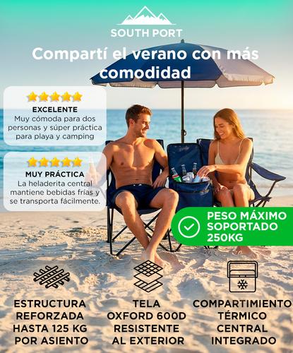 Reposera Doble Southport by Gadnic con Sombrilla y Conservadora Posavasos - 1
