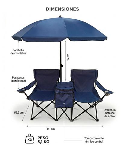 Reposera Doble Southport by Gadnic con Sombrilla y Conservadora Posavasos - 5