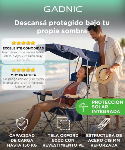 Silla Camping Plegable Gadnic 150kg Reposera Reforzada Con Toldo Y Portavasos - 1