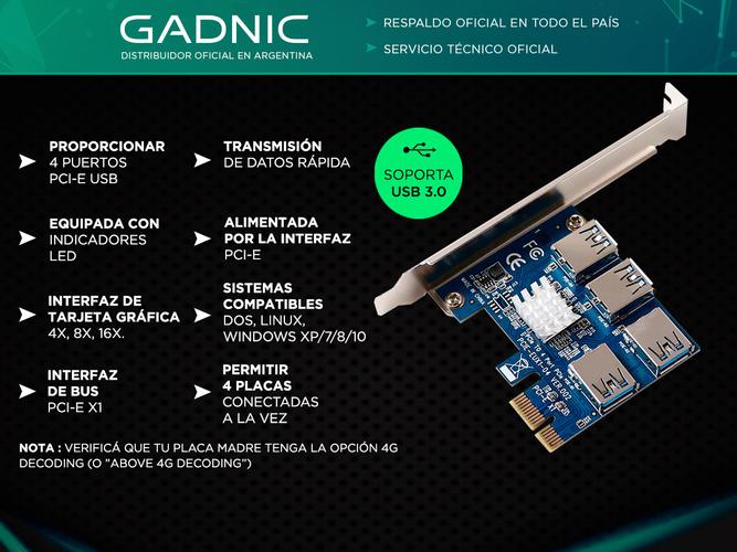 Adaptador Pcie 1x A 4 Usb Multiplicador Riser Mineria Cripto - 1