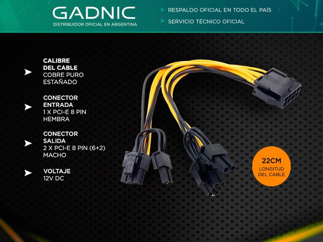Cable Pcie Splitter Adaptador 8pines a 2x 6+2 Mineria Gaming Rig - 1