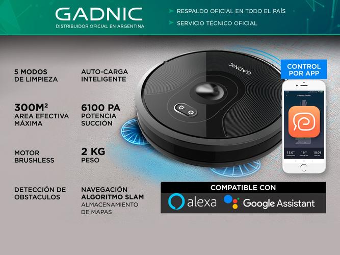 Aspiradora Robot Gadnic Z1000 Trapeadora 3 Modos 300m2 Silenciosa App  - 1