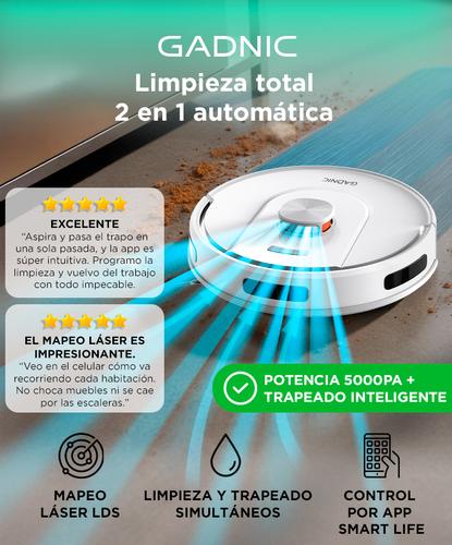 Aspiradora Robot Gadnic 5000Pa Navegacion LDS Laser 3D Trapeado App Tuya Autonomia 200 Min - 1