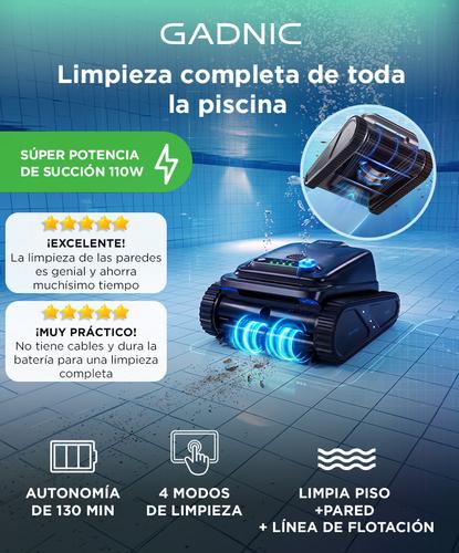 Robot Limpia Piletas Gadnic Barrefondos Inalámbrico 110W 4 Modos Pared Piso Linea de Agua - 1