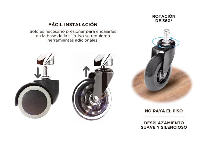 Kit x5 Ruedas Gadnic Para Silla De Oficina De Goma  - 2