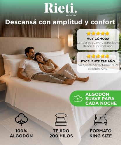 Juego De Sábanas King Size Rieti By Gadnic 100% Algodón Blanco 200 Hilos - 1