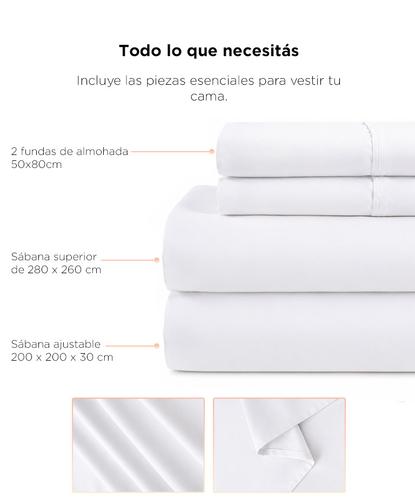 Juego De Sábanas King Size Rieti By Gadnic 100% Algodón Blanco 200 Hilos - 4