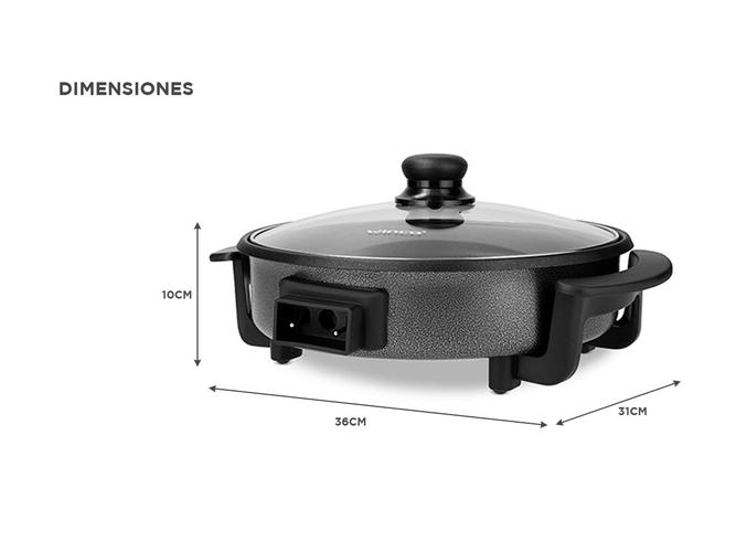 Sarten Olla Multicocina Winco Electrica 1500W 5 Niveles Tapa Vidrio Termostato W52 - 4