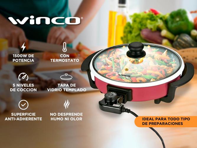 Sarten Olla Multicocina Winco Electrica 1500W 5 Niveles Tapa Vidrio Termostato W53 - 1