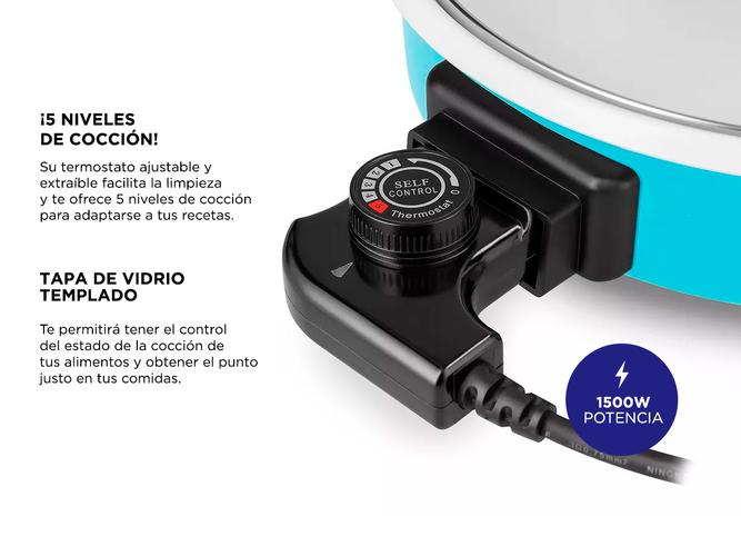 Sarten Olla Multicocina Winco Electrica 1500W 5 Niveles Tapa Vidrio Termostato W53 - 3