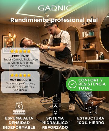  Sillon Barbero Hidraulico Gadnic Base Hierro Galvanizado Cuero PU Esponja Alta Densidad Uso Profesional Barberia Peluqueria - 1